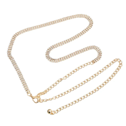 Curea tip lant cu strass, CRM, reglabila, eleganta, accesoriu fashion pentru rochii si tinute de seara, auriu [4]