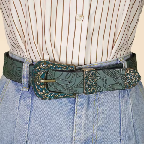 Fashion - Curea Vintage cu Imprimeu Frunze EVNC - Culoare Menta