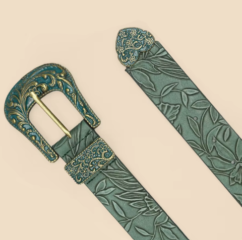 Curea Vintage cu Imprimeu Frunze EVNC - Culoare Menta [2]