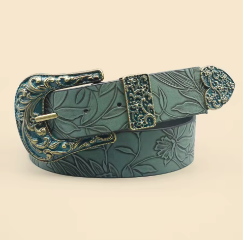 Curea Vintage cu Imprimeu Frunze EVNC - Culoare Menta [1]