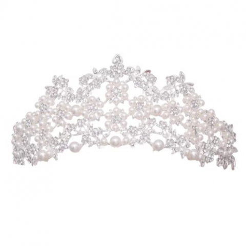 Accesorii pentru cap si par - Diadema cu perle si zirconiu, CRM, coronita pentru mireasa, ornament pentru par