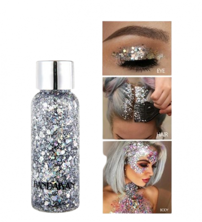 Gel cu sclipici pentru fata, par si corp, EVNC, Glitter Gel Art, argintiu [3]