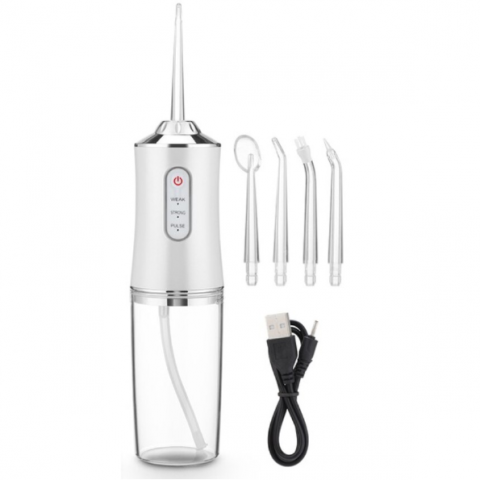Irigator Oral/Dental, 3 Programe de Presiune, 4 Vârfuri Incluse, USB/IPX7, CRM, 220 ml, Portabil, Alb [9]