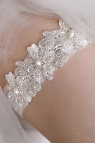 Jartea din dantela pentru mirese, ADM, Bride Flowers, alba, marime universala [1]