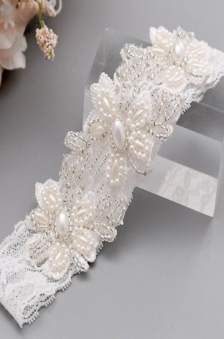 Jartea din dantela pentru mirese, ADM, Bride Flowers, alba, marime universala [2]