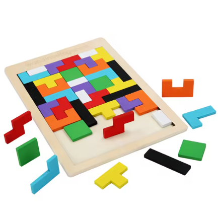 Joc creativ pentru copii - Tangram, Puzzle pt. dezvoltarea inteligentei, CRM, din lemn, cu 40 piese, multicolor [1]