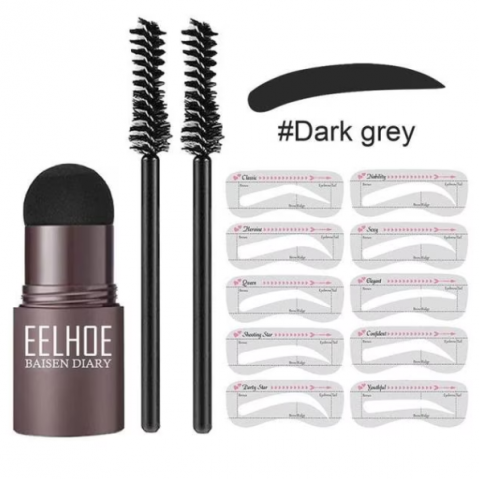 Kit de Styling Sprancene, CRM, Fard, 10 Sabloane si 2 Pensule, Dark Grey