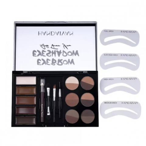 Kit de Styling Sprâncene, Wow Brow/Pro Palette, CRM, cu 6 Farduri Duo, Șabloane și Pensule, Medium Brown