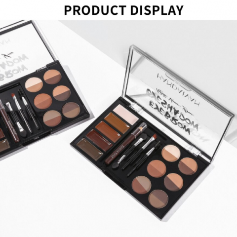 Kit de Styling Sprâncene, Wow Brow/Pro Palette, CRM, cu 6 Farduri Duo, Șabloane și Pensule, Medium Brown [5]