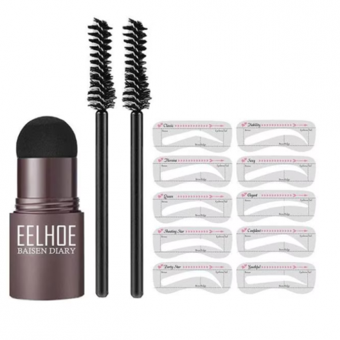 Kit de Styling Sprancene, CRM, Fard, 10 Sabloane si 2 Pensule, Dark Brown [3]
