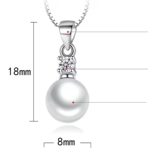 Lantisor cu pandantiv perla alba, CRM, argintiu, 43 cm, accesoriu elegant [2]