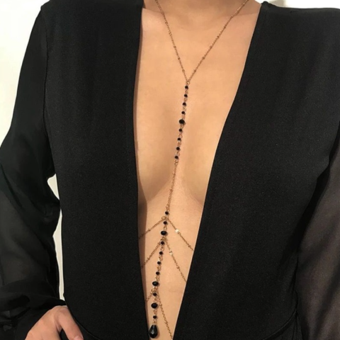 Fashion - Lantisor pentru corp, ADM, Black Panther – accesoriu body chain elegant, negru-auriu