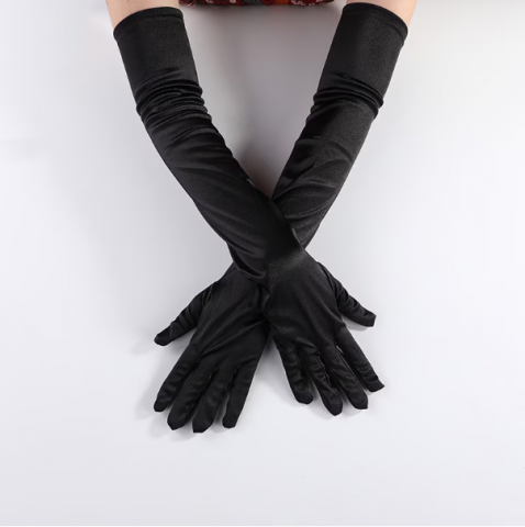 Manusi lungi elegante, ADM, Black Diva, satin, negre, one-size [3]