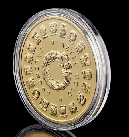 Moneda crypto pentru colectionari, GMO, Maya Aztec, aurie [5]