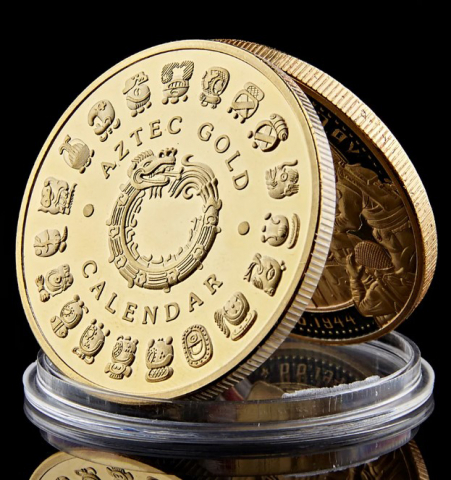 Moneda crypto pentru colectionari, GMO, Maya Aztec, aurie [4]