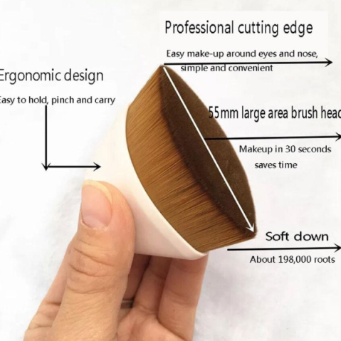 Pensula cosmetica profesionala pentru fond de ten, pudra si produse lichide, CRM, portabila, roz [2]