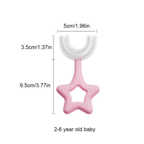 Periuță de dinți copii 2-6 ani, CRM, formă U, silicon moale, ergonomică, roz [4]