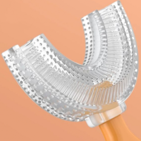 Periuta de dinti forma U, CRM, pentru copii, 0-2 ani, ergonomica, din silicon, galben [1]