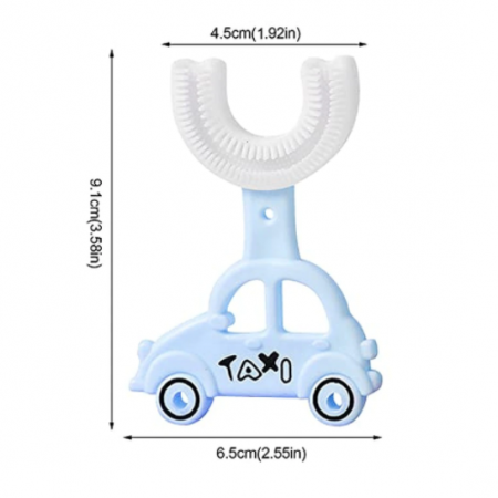 Periuta de dinti pentru copii, ADM, Blue Taxi, forma circulara, din silicon, 2-6 ani, albastra [1]