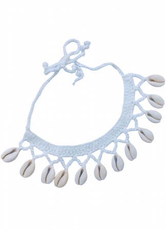 Coliere, lantisoare si chokere - Choker brodat cu scoici albe, EVNC, Seashell Beach, alb