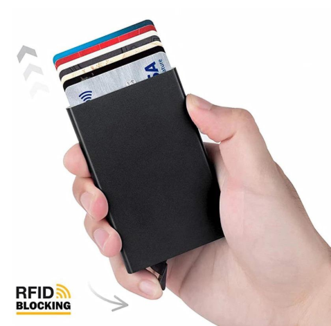 Gadgeturi smart - Portcard slim din aluminiu, ADM, securizat RFID, negru