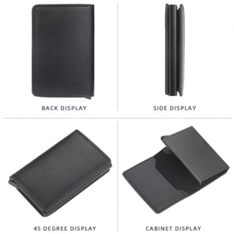 Portofel Slim din Piele cu Portcard din Aluminiu, CRM, Protecție RFID, Negru [4]