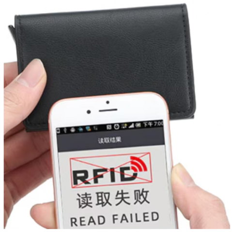 Portofel Slim din Piele cu Portcard din Aluminiu, CRM, Protecție RFID, Negru [1]
