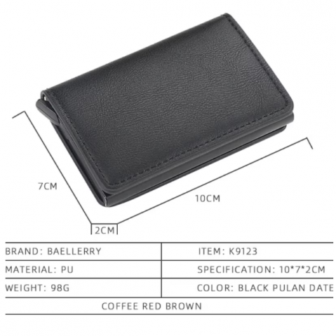 Portofel Slim din Piele cu Portcard din Aluminiu, CRM, Protecție RFID, Negru [2]