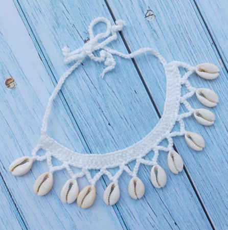 Choker brodat cu scoici albe, EVNC, Seashell Beach, alb [2]