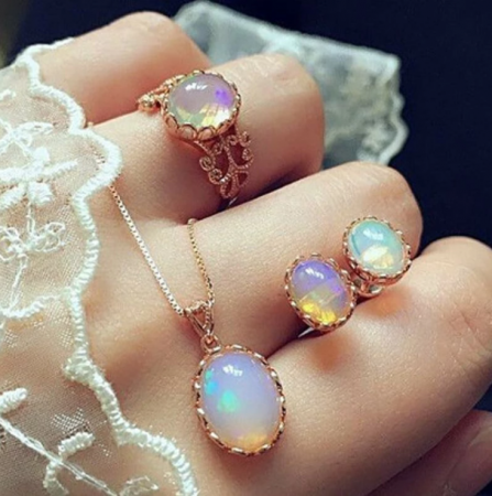 Set bijuterii femei cu lantisor, inel si cercei, Opal Gem, 11 g – Eleganta si rafinament [1]