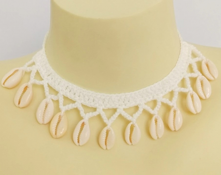 Choker brodat cu scoici albe, EVNC, Seashell Beach, alb [1]