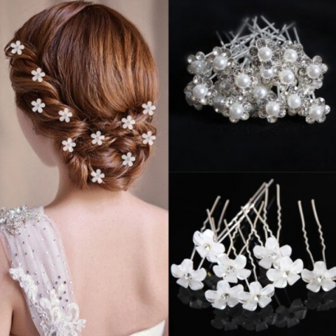 Set 20 Ace pentru par, CRM, model floare, decoratiuni elegante, alb/argintiu [4]