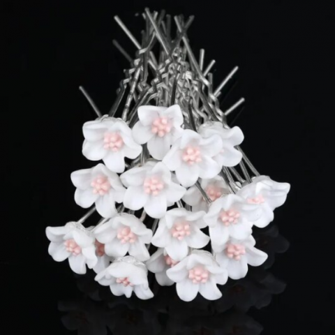 Set 20 Ace pentru par, CRM, model floare, decoratiuni elegante, alb/argintiu [2]
