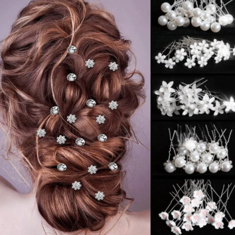 Set 20 Ace pentru par, CRM, model floare, decoratiuni elegante, alb/argintiu [3]