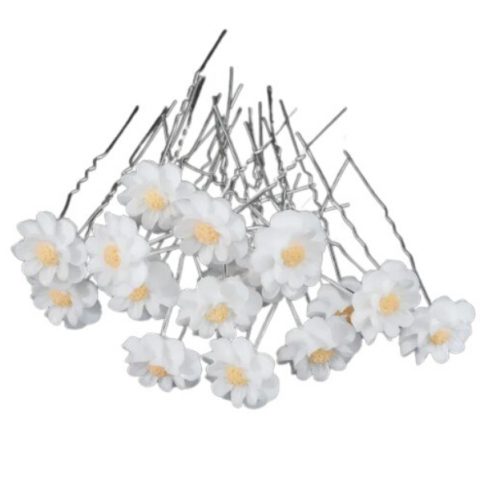 Set 20 Ace pentru par, Flower, CRM, decoratiuni elegante, alb/argintiu [1]