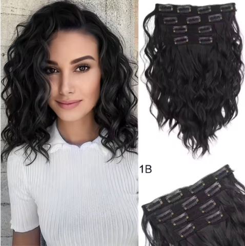 Accesorii pentru cap si par - Set 4 Extensii de Păr Clip-In EVNC - 30 cm, Brunet Natural Ondulat