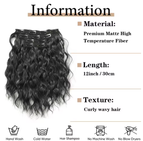 Set 4 Extensii de Păr Clip-In EVNC - 30 cm, Brunet Natural Ondulat [2]