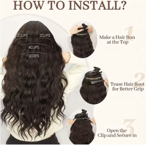 Set 4 Extensii de Păr Clip-In EVNC - 30 cm, Brunet Natural Ondulat [3]