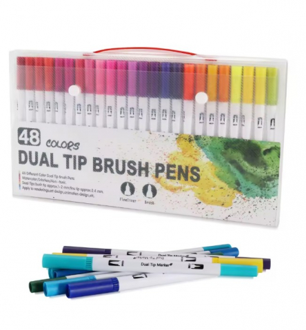 Birotica & Papetarie - Set 48 de Markere pentru Adulți EVNC - Art Marker Dual Brush, 1 Cap Tip Pensulă și 1 Cap pentru Detalii