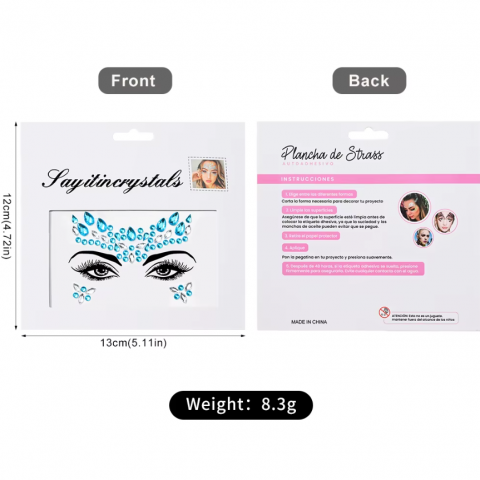 Set 5 Autocolante 3D cu Cristale, CRM, Accesorii Strălucitoare pentru Tatuaje Temporare pe Față [2]
