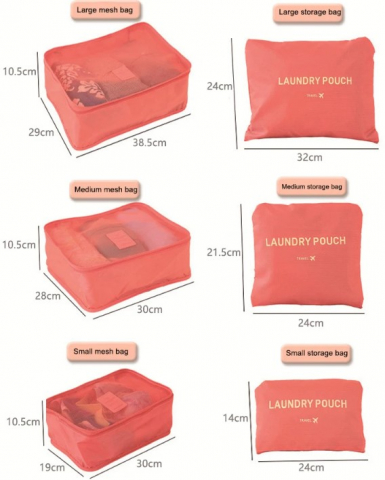 Set 6 genti organizatoare pentru calatorii, EVNC, Travel Storage Bag, marimi diverse, roz [2]