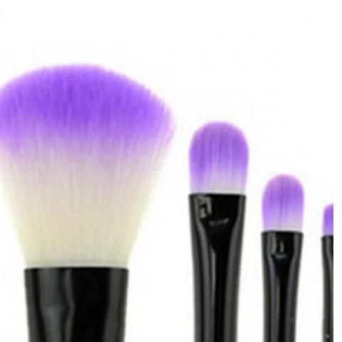 Set 7 Accesorii Machiaj, CRM, Premium Brushes, din Fibre Sintetice, cu Husă Mov [2]