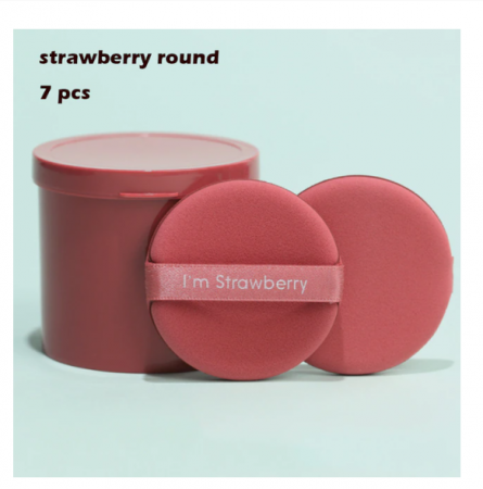 Set 7 buretei pentru make-up, EVNC, Strawberry Puff, aplicare pudra, include si cutia de depozitare [1]