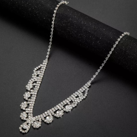 Set Bijuterii Dama, CRM, Colier si Cercei pentru Mirese sau Ocazii Speciale, Argintiu [1]