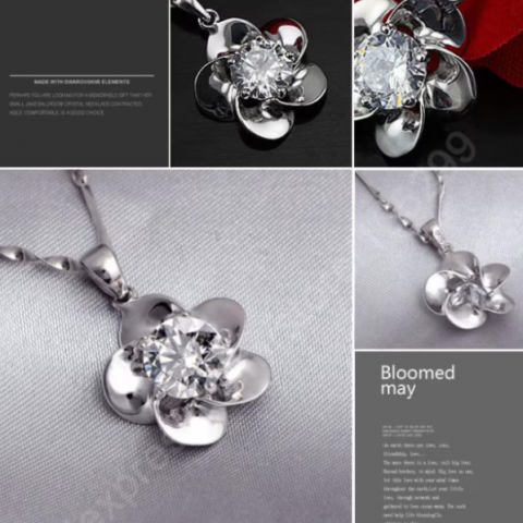 Set bijuterii damă elegant, CRM, colier și cercei floare cu cristale strălucitoare, argintiu [1]