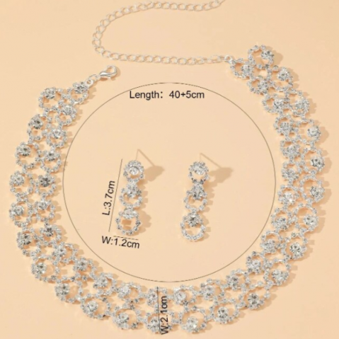Set bijuterii Elegance, Colier si Cercei cu cristale, CRM, argintiu [2]
