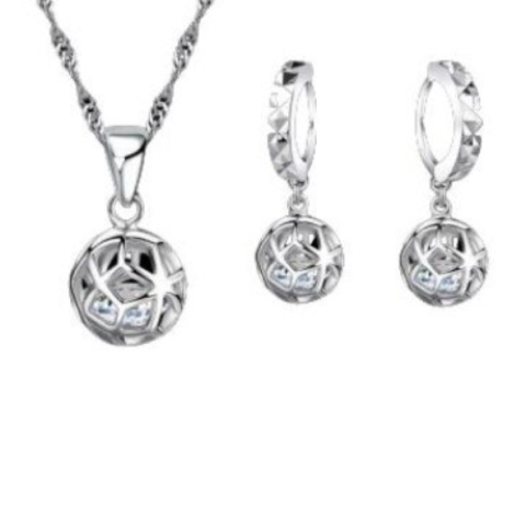 Set Bijuterii Elegant, CRM, Colier si Cercei pentru Femei, Argintiu [2]