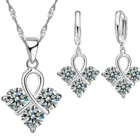 Fashion - Set bijuterii elegant pentru femei, CRM, colier si cercei, design infinit stilizat, pietre stralucitoare, argintiu