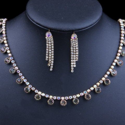 Set Bijuterii femei, Colier si Cercei, Crystal, CRM, verde-argintiu, 37.5+6 CM [4]