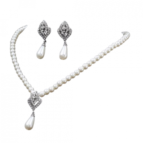 Set bijuterii femei, Pearl Water, CRM, Colier si Cercei, alb/argintiu